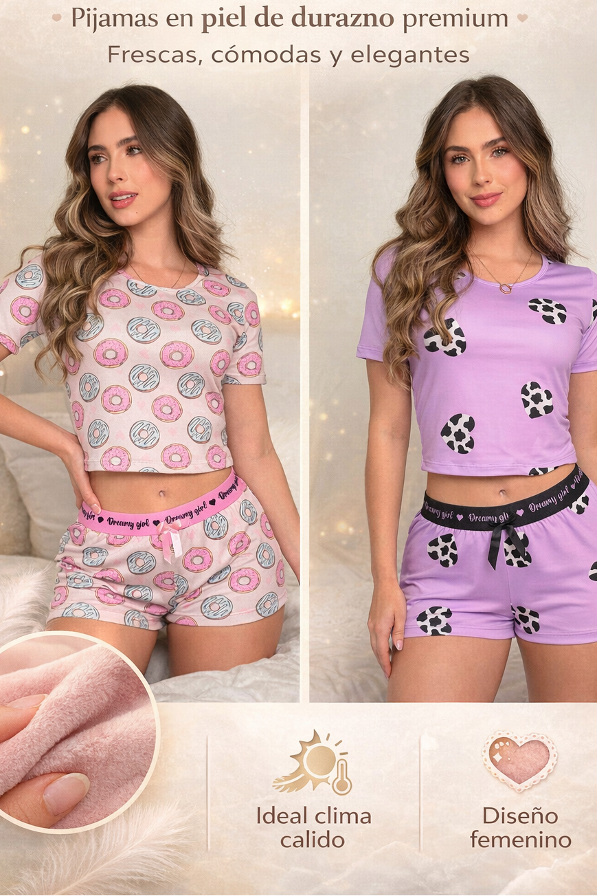 PIJAMA DE SHORT Y FRANELA DE MANGA 2X1